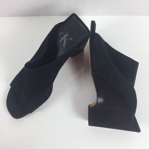 Calvin Klein Open Toe Leather Suede Heels
